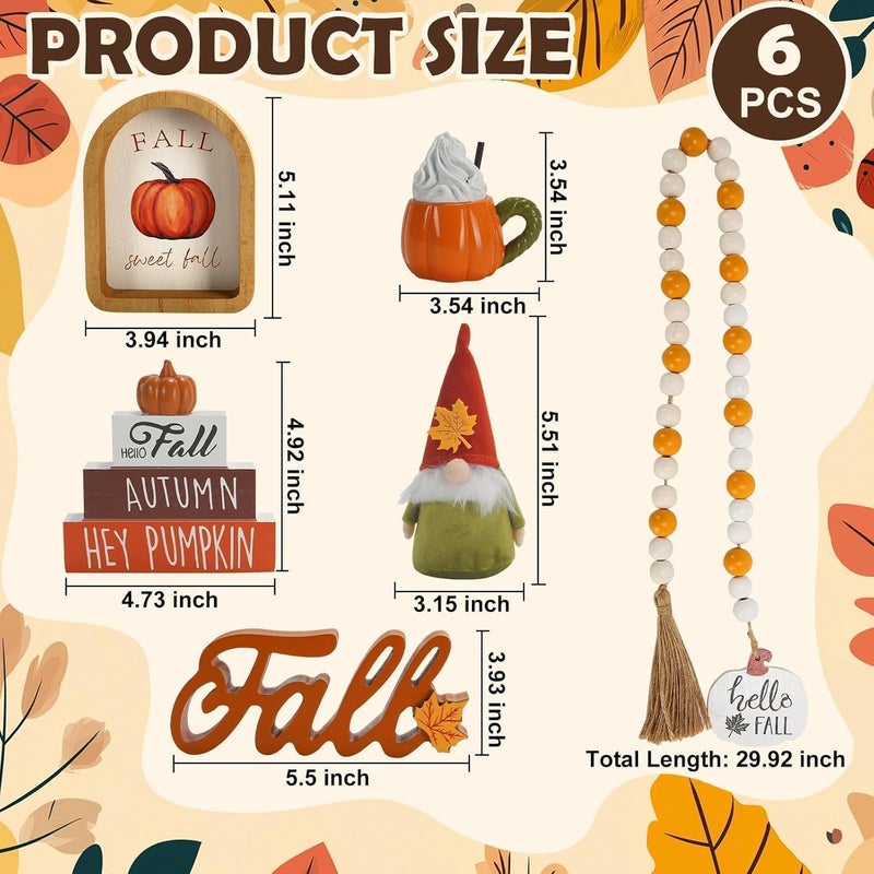 SYNCVIBE Fall Decorations for Home 6PCS Tiered Tray Decor Set, Fall Decor for Shelf Mantel Fire Place Office Desk Kitchen Bedroom Thanksgiving Autumn Table Centerpieces Pumpkin Farmhouse Tabletop Wood Signs - Image 4